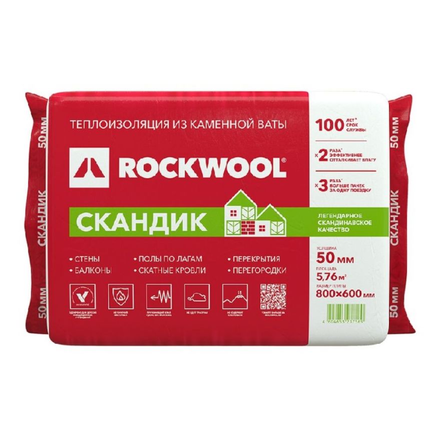 Утеплитель Лайт Баттс Скандик 50х600х800 Rockwool купить в Уфе